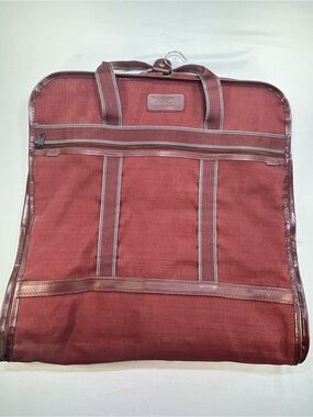 Oscar de la Renta Vintage Burgundy Canvas Tri-Fold Travel Luggage Garment Bag